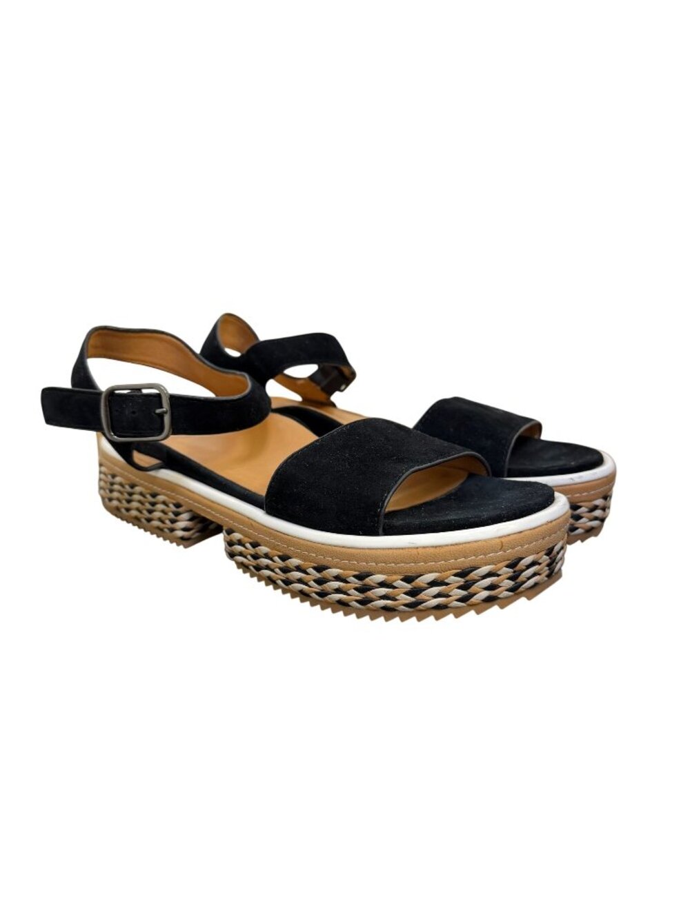 New L'Amour Des Pieds Platform Sandals Black Suede Adjustable Strap 6.5